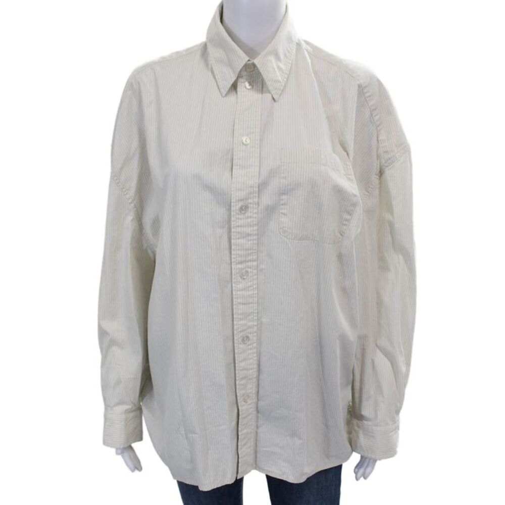 HERSKIND Womens Button Up Ivory Striped Collared Cotton Long Sleeve Size 36